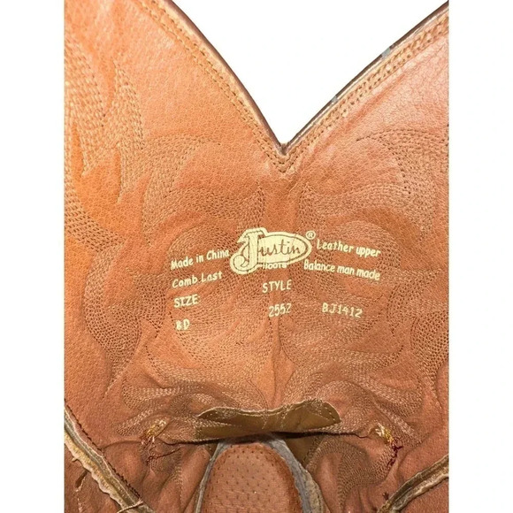 Justin 2551 Men's Brown Leather Huck Stampede Western Cowboy Boot Size 8D - Picture 8 of 8